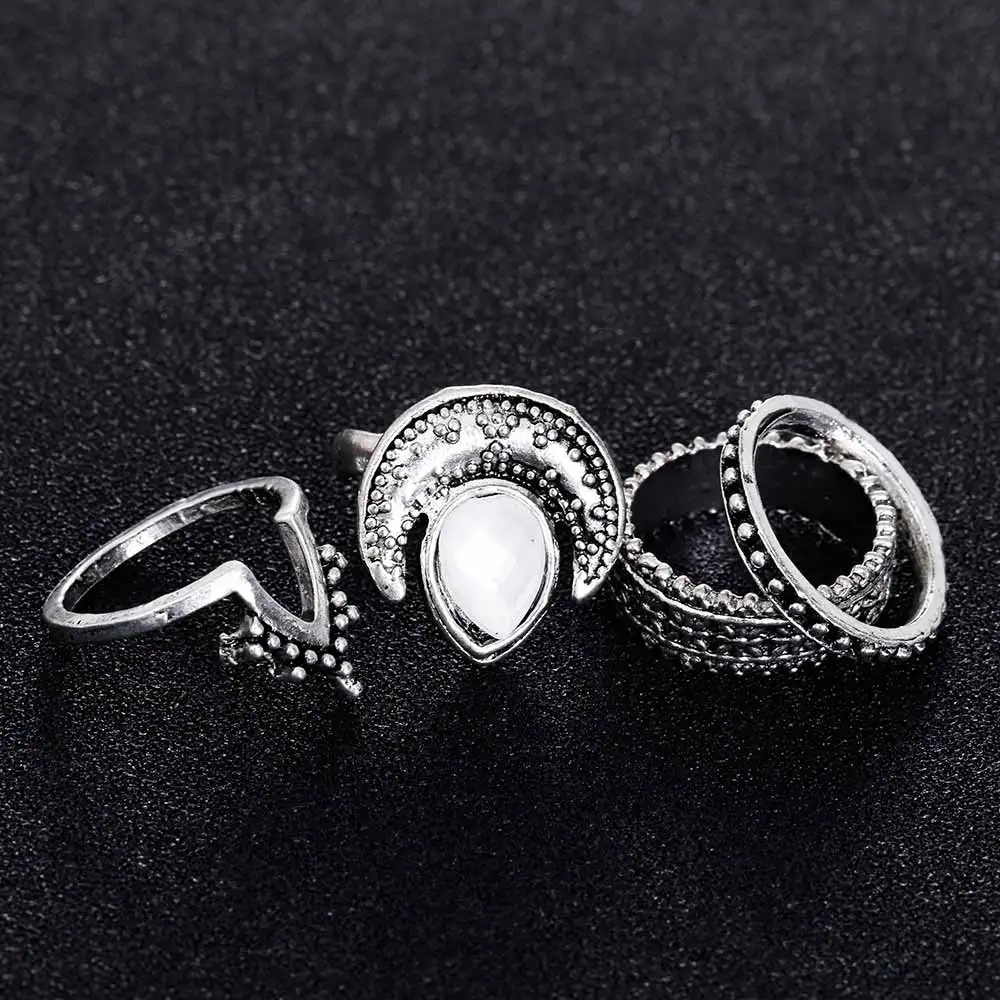 FAMSHIN 4 шт./компл. богемный Винтаж серебряный цвет опал цветок резьба Луна костяшки