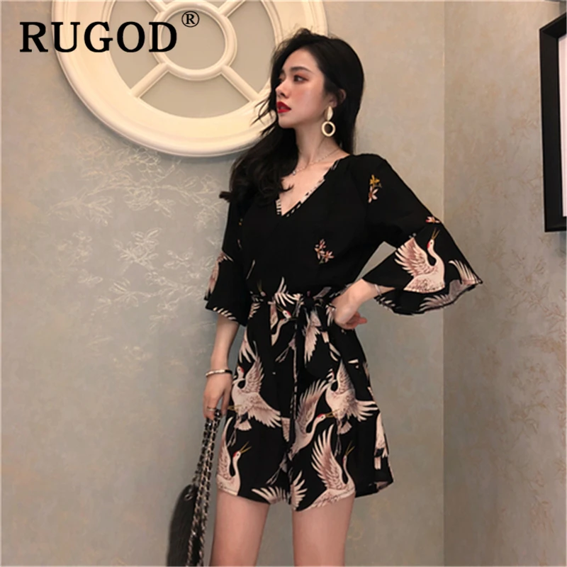 Женский офисный комбинезон RUGOD элегантный пляжный с расклешенными рукавами и