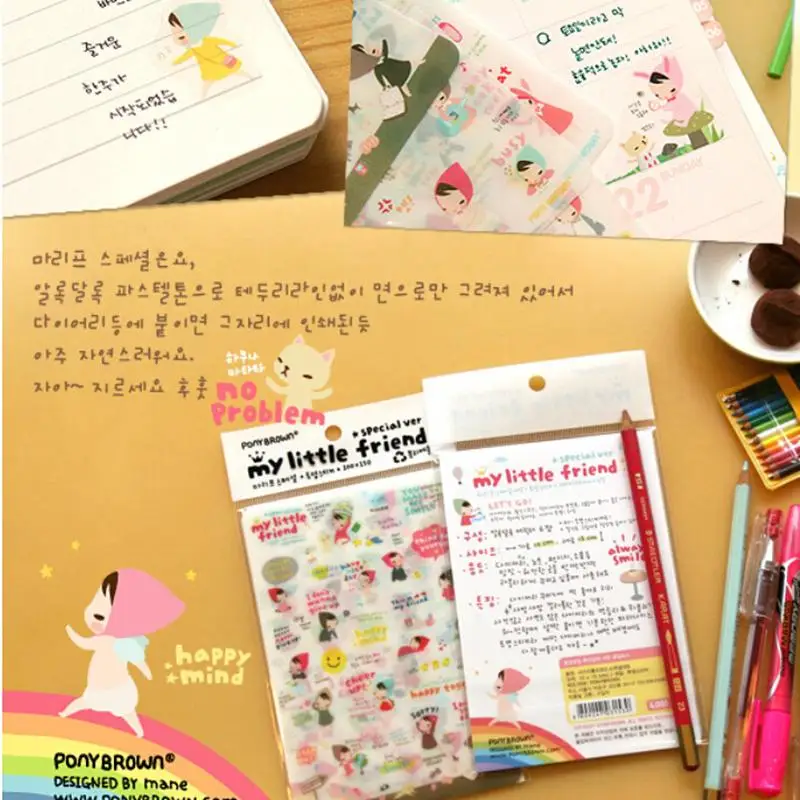 6sheets Sweet Girls Diary PVC Sticker Cute Kawaii Sticky Notes Planner Stickers for Notebook Office Stationery Decoration | Канцтовары