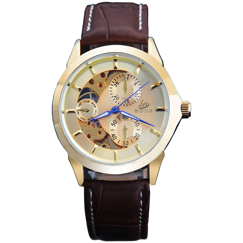 2016 новые случайные платье часы золотые моды для мужчин скелет автоматические