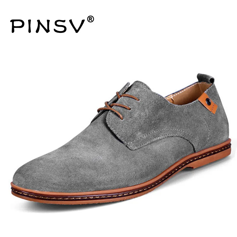 PINSV Men Shoes Casual Suede Leather Mens Loafers Black Oxford For Zapatos Hombre Big Size 38-48 Erkek Ayakkab | Обувь