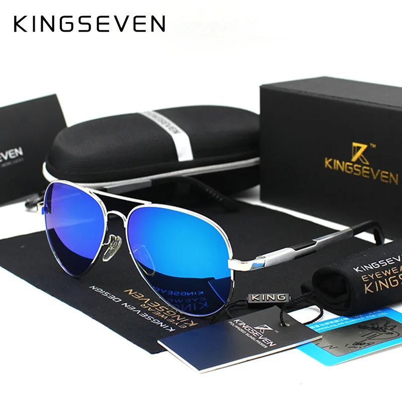 Мужские/женские зеркальные солнцезащитные очки Kingseven золотисто алюминиево