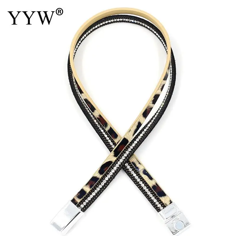 Двухслойный Кожаный браслет с леопардовым принтом в стиле панк со стразами