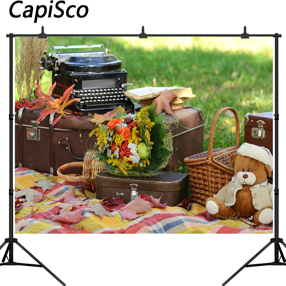 Capisco фон для фотостудии трава природа осень Пикник Медведь Игрушка