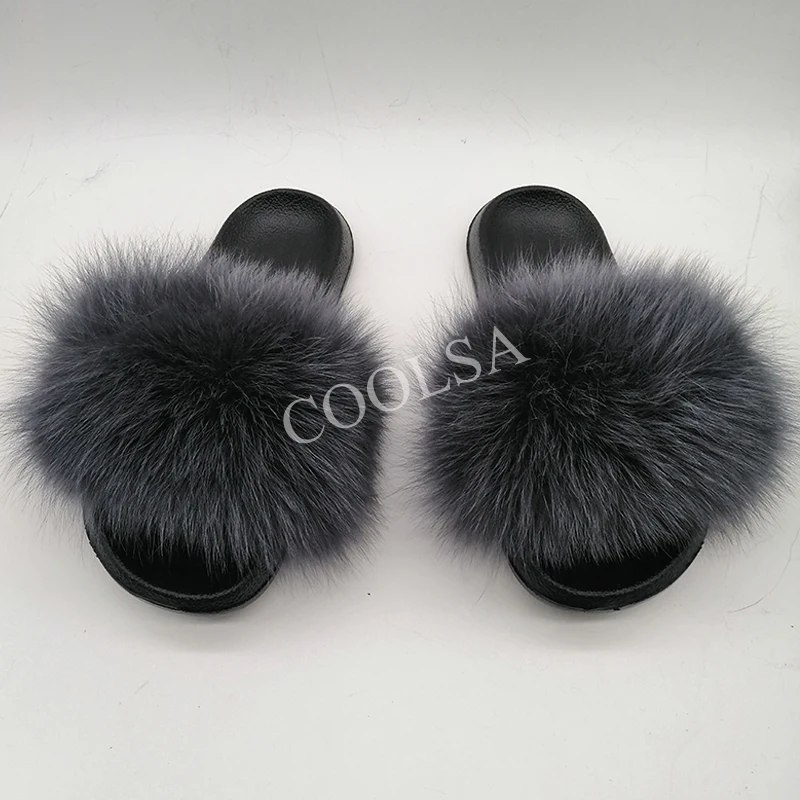 COOLSA/женские меховые тапочки; женские модные Нескользящие домашние тапочки с лисьим мехом; женские летние легкие домашние тапочки на плоской подошве