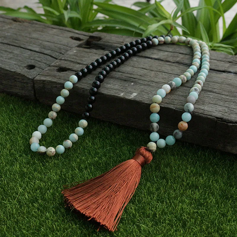 8 мм амазонит камень и змеиная кожа бусы ожерелье помочь расслабиться Япония 108