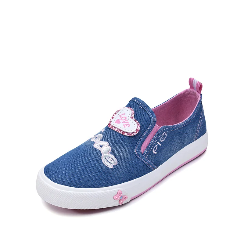 Hellenia new girls Canvas kids Shoes heart causal flats children school shoes child sneakers loafers navy light blue size 25-37 | Детская