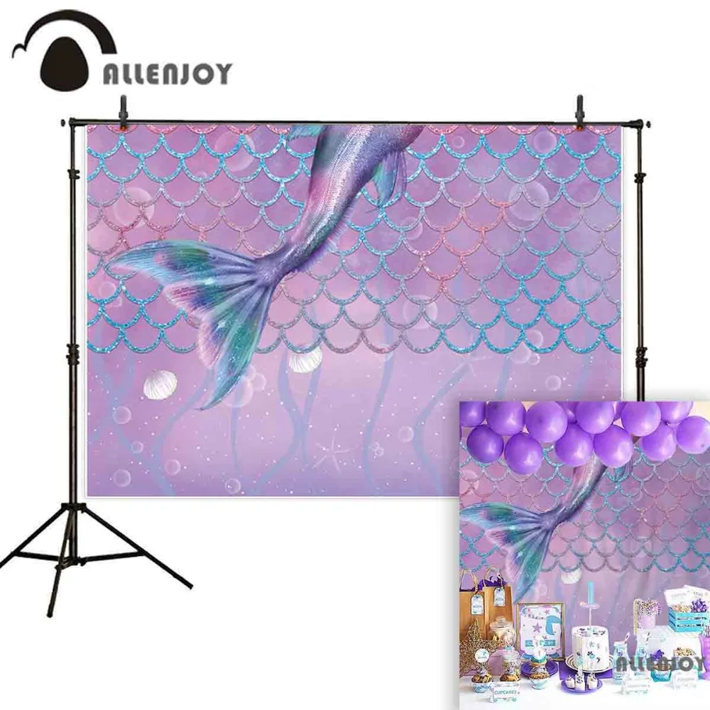 Allenjoy фиолетовый фон для фотосъемки хвост русалки весы под морем декор дня