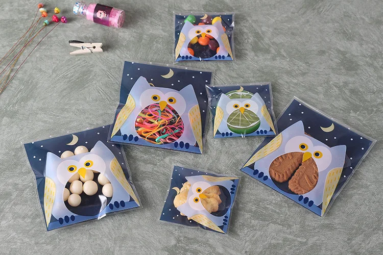 500 шт Милые Сова целлофановые мешки для печенья Рождественский подарок