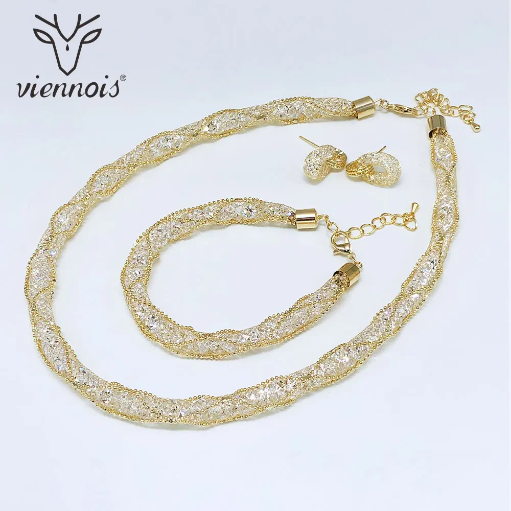 Viennois, новинка, золотой цвет, розовое золото, белые серьги-гвоздики, браслет, колье, ожерелье, набор для женщин, металлические вечерние ювелирные изделия