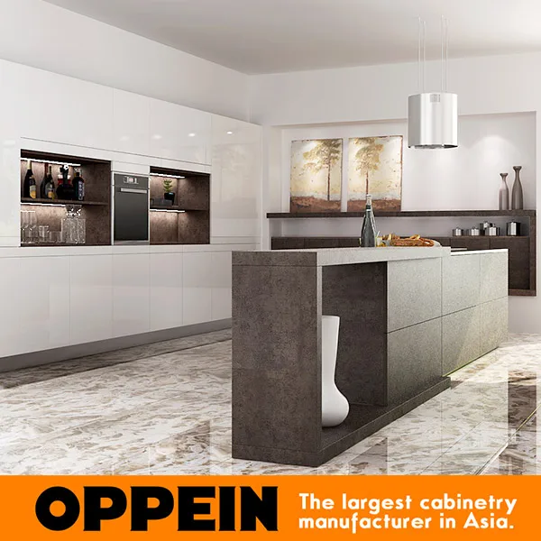 Modern Luxury Wooden Kitchen Cabinet with Natural Sintered Surface Island (OP16-L22) |