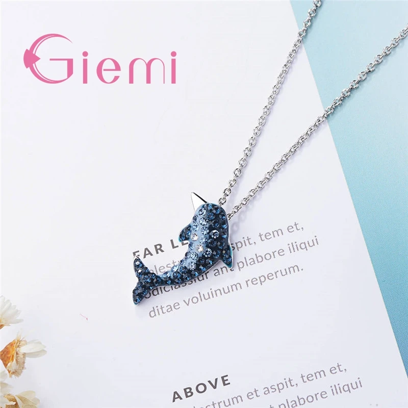 Ожерелье из стерлингового серебра 925 пробы с кулоном дельфина кристаллами для