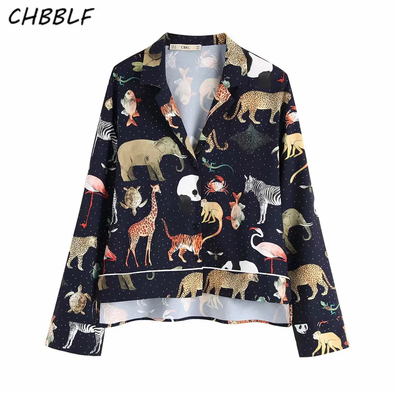 CHBBLF women chic animal pattern print blouse long sleeve notched collar female casual shirts retro tops blusa C9632 |