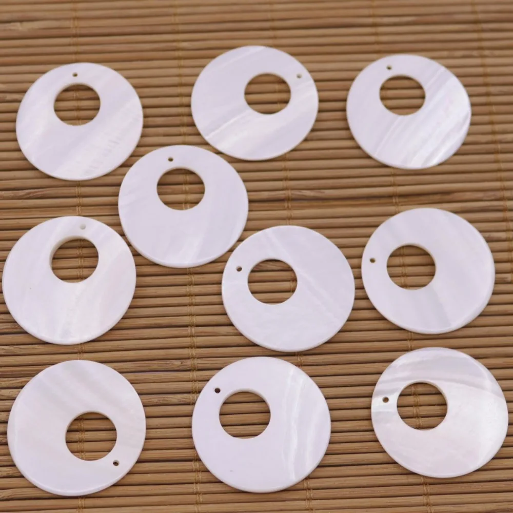 

10 PCS 30mm Disc Shell Natural White Mother of Pearl Loose Beads Charms Crafts