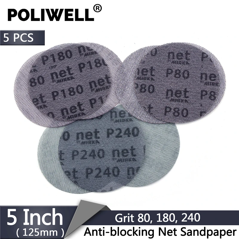 Шлифовальные диски POLIWELL 5 дюймов 125 мм сетка абразивная бумага без пыли для