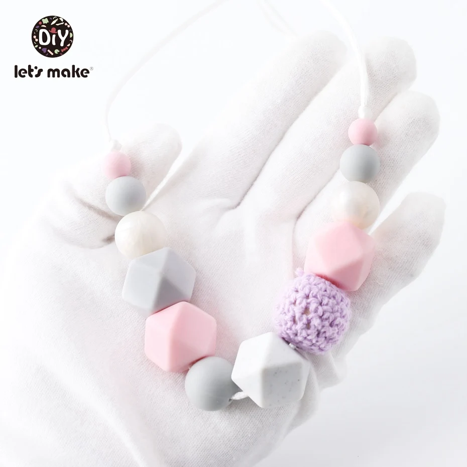 Let's Make Baby модное ожерелье для девочек-прорезывателей, розовые силиконовые бусины, сделай сам, ювелирное изделие, ручная работа, Прорезыватель для зубов, ожерелье, пустышка, детский Прорезыватель для зубов