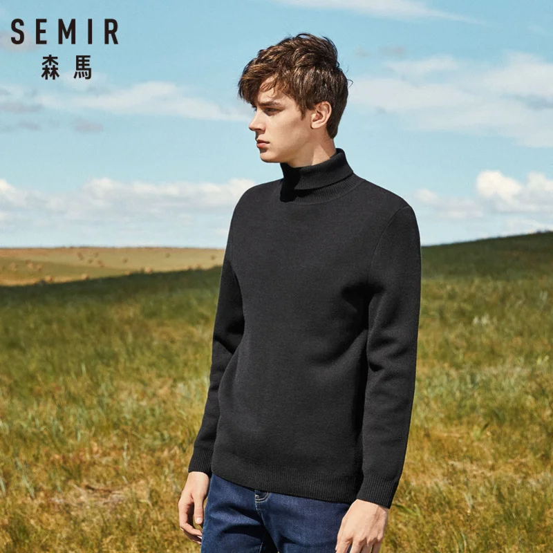 Мужской шерстяной свитер SEMIR классический трикотажный в рубчик с отворотами и