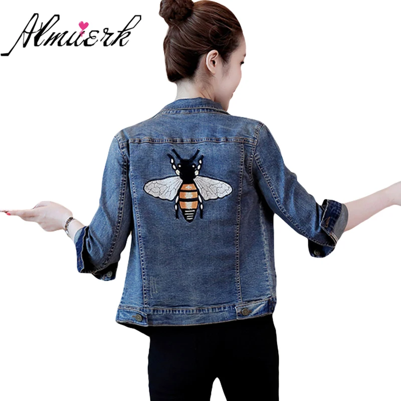 Джинсовая куртка для женщин осень 2017 с длинными рукавами отворотом короткое