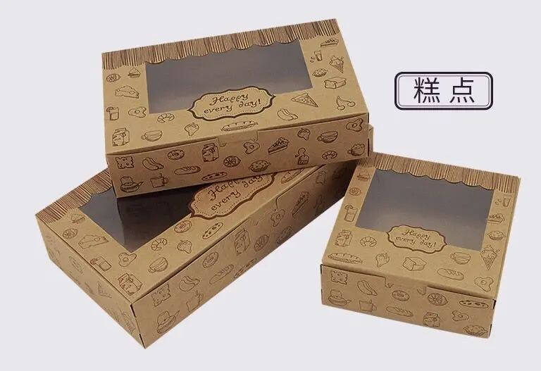 cakes Крафт-бумага для выпечки пищевой картон крафт-коробка с прозрачным окном, Подарочная коробка-упаковка для печенья, Mooncake Macaron cake упаковочная бумажная коробка - Цвет: cakes