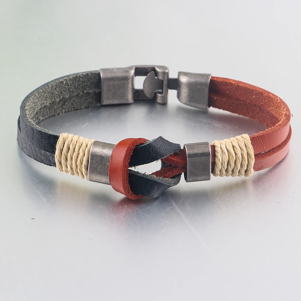 AMOURJOUX черно-красный кожаный очаровательный мужской браслет ювелирные изделия