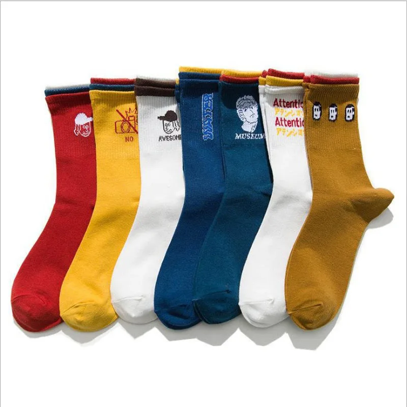 Fashion Garments Cotton Unisex Autumn Sport Socks and Male Crew sock Cartoon Decorative Pattern Daily Mix Color Casual Sock | Мужская