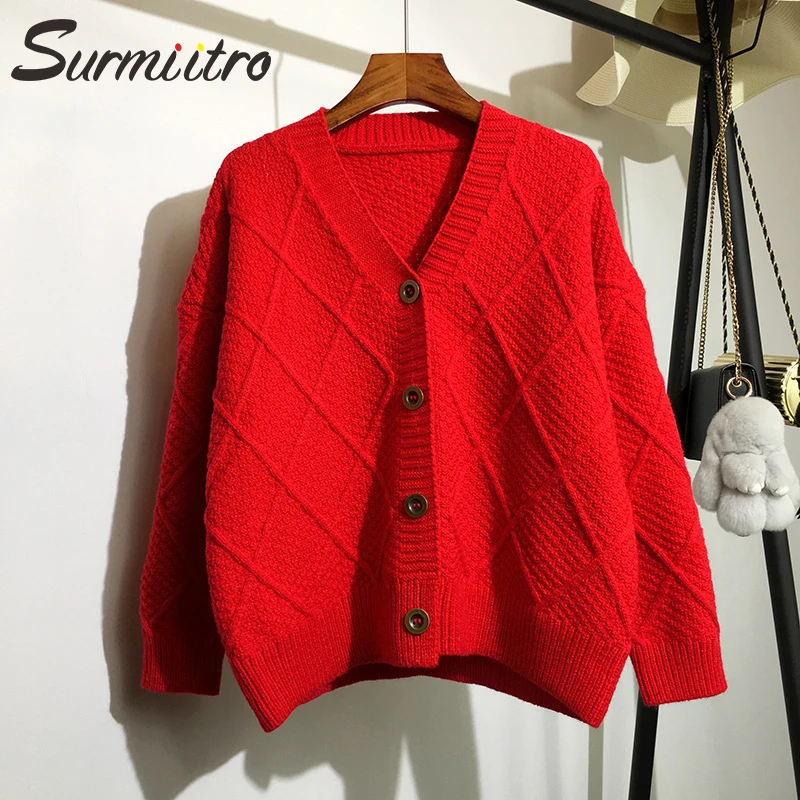 Surmiitro Coarse Knitted Cardigan Women 2020 Autumn Casual Korean Ladies Long Sleeve Winter Sweater Tricot Coat Jacket Female |