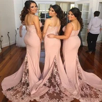 2021 blush pink bridesmaid dresses spaghetti strap sleeveless mermaid lace junior country bridesmaid dresses long maid dress