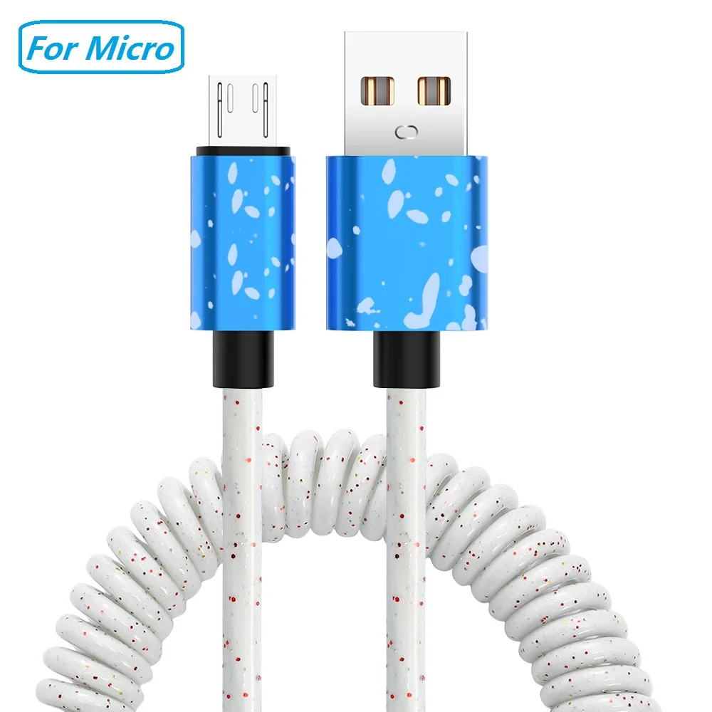 Пружинный кабель usb type-C для автомобильного стиля, гибкий кабель для хранения, 3А, Micro USB, Выдвижной зарядный шнур, USB C, быстрая зарядка, Кабо для Redmi - Цвет: White For Micro