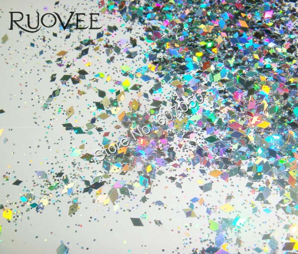 Голографический лазерный серебряный блеск 50 грамм смешанные алмазные Ромбы