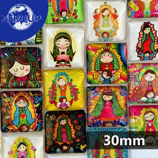 

ZEROUP 30mm square glass cabochon cartoon girl pictures mixed pattern fit base setting for jewelry flatback 10pcs/lot