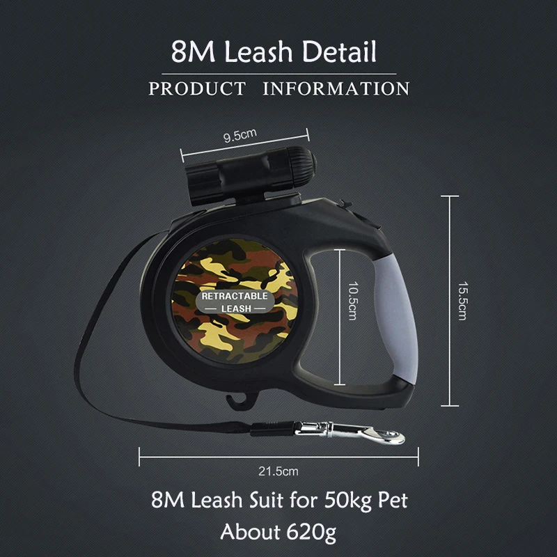 New Arrival 8M Large Dog LED Leash Harness Retractable Extending Pet Lead Walking for Big and Medium Accessories | Дом и сад