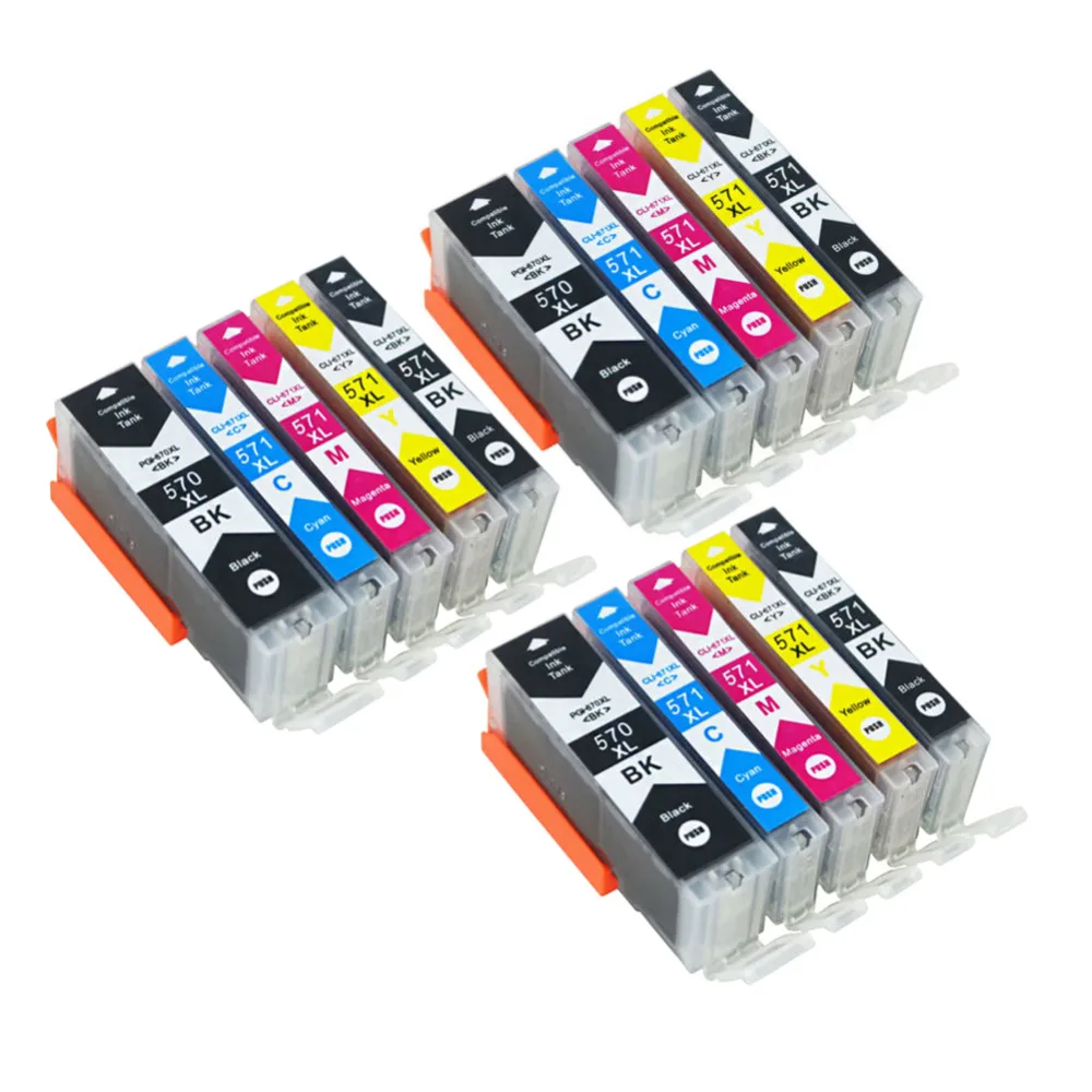 YLC 15pk PGI570 PGI-570 CLI-571 совместимый картридж с чернилами для Canon PIXMA MG5750 MG5751 MG5752 MG5753 MG6850