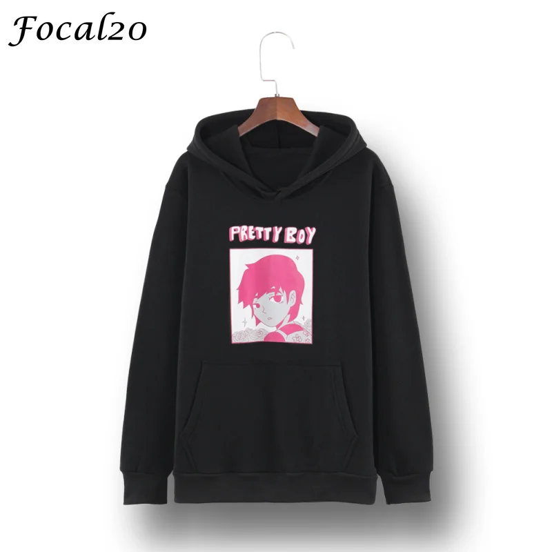 Focal20 Harajuku мультфильм мальчик печати для женщин флисовые толстовки осень зима негабаритных бархат толстовка с капюшоном пуловер уличная