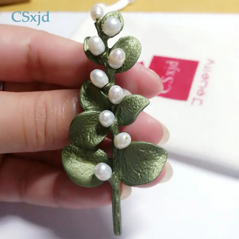 CSxjd Новая Винтажная брошь натуральный жемчуг листья эвкалипта ветки Брошь