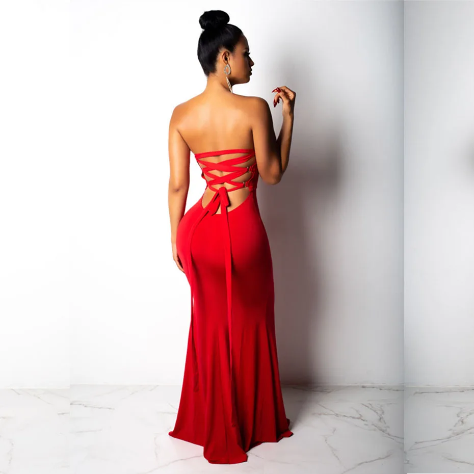 ZKYZWX осеннее платье Макси женское облегающее без бретелек Vestidos De Fiesta уличная с
