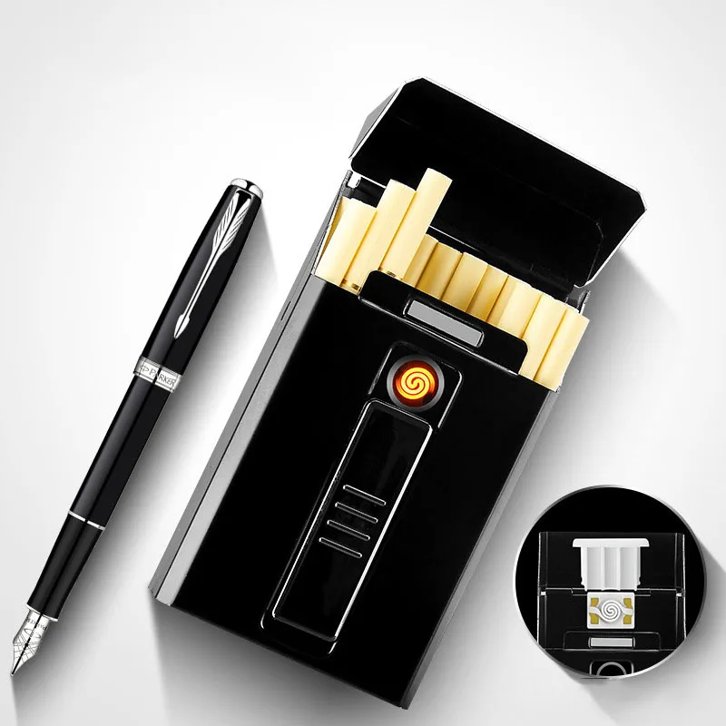 Портативный USB чехол для электронной сигареты с зажигалкой 20 шт. держатель для сигарет usb зарядка Зажигалка гаджеты для женщин коробка для сигарет