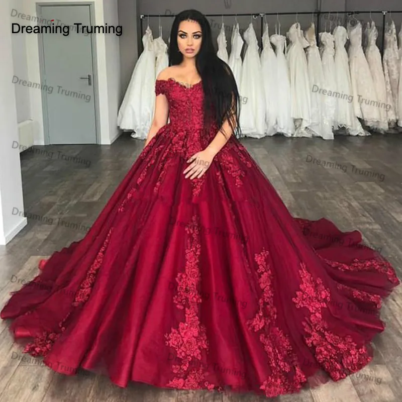 Бальные платья бордовые Quinceanera кружевное платье с аппликацией фатиновое для