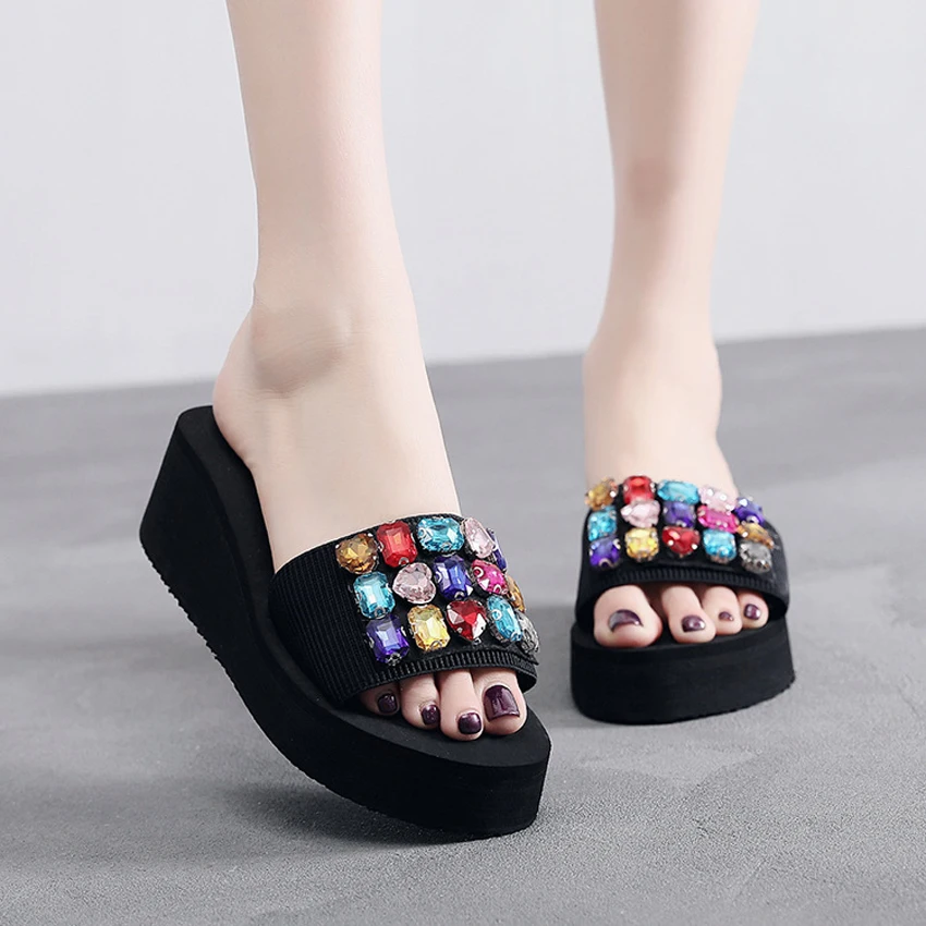 

2019 Women Sandals Platform Wedges Sandals Slippers Summer Colorful/Pink/Red Crystal Female Shoes Casual Lady Shoes Footwear