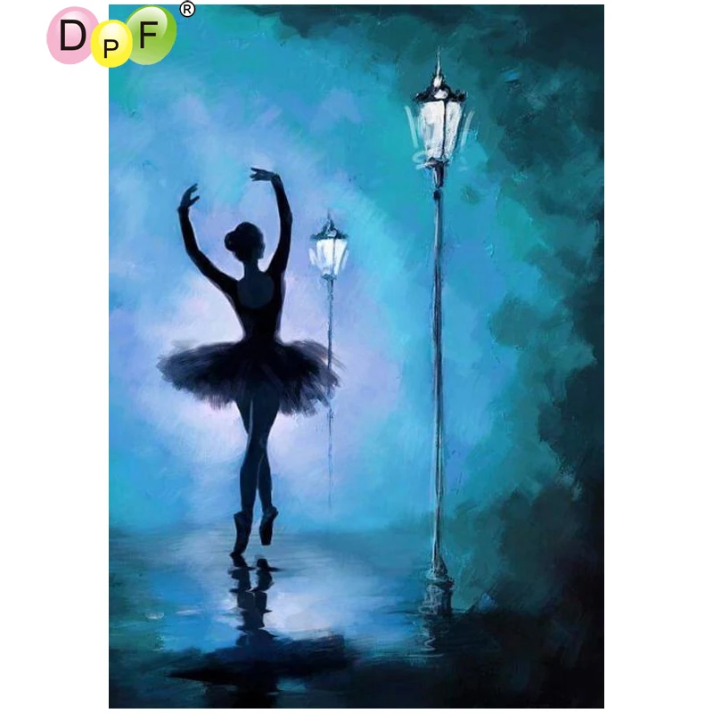 DPF The ballet under street lamp 5D needlework diamond mosaic square home decor embroidery painting cross stitch | Дом и сад