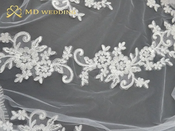 Новые реальные фотографии белый/слоновая кость Аппликация Mantilla свадебная фата Длинная свадебная вуаль с расческой свадебные аксессуары