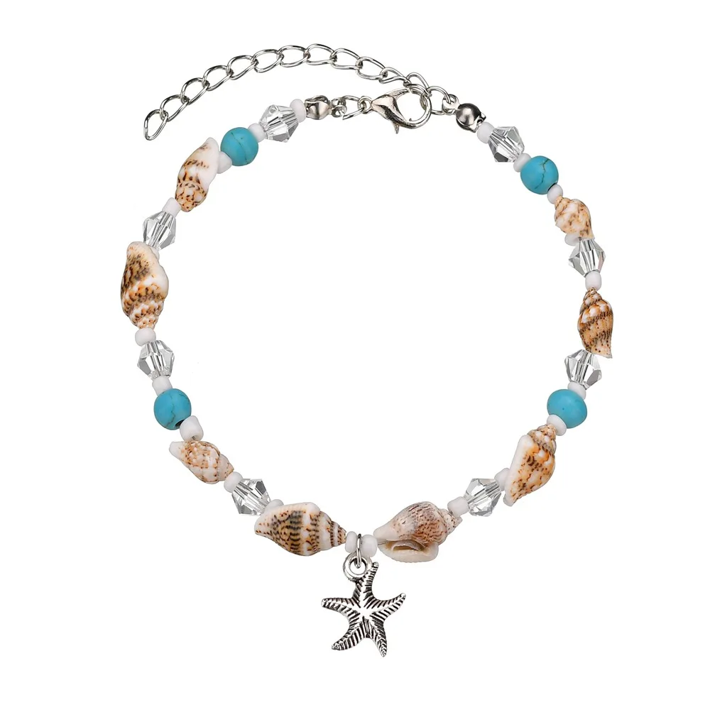 

New Bohemian Natural Shell Conch Anklet, Acrylic Beads Starfish Pendant Ladies Bracelet Anklet Jewelry