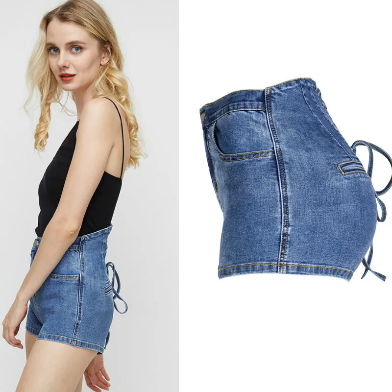 Сексуальные джинсовые шорты LOGAMI на шнуровке с завышенной талией женские