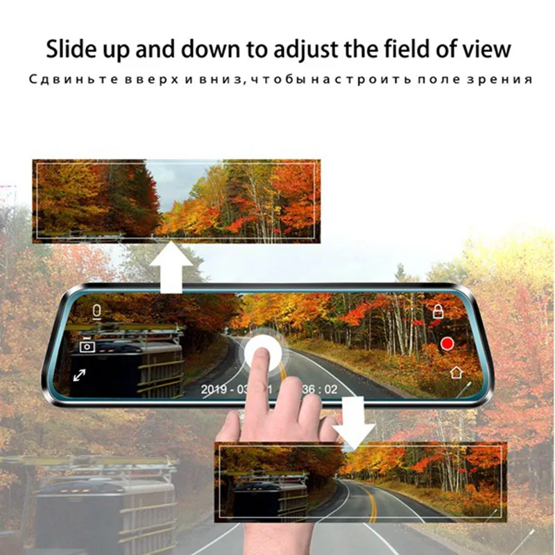 Видеорегистраторы для автомобилей Двойной объектив Dash Cam Сенсорный экран Камера