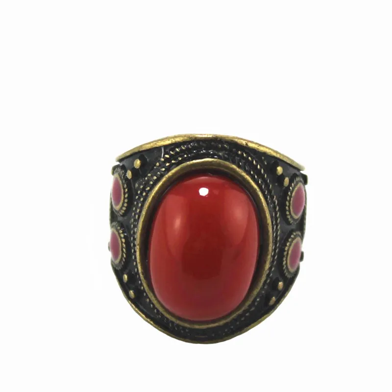 XQ ladies fashion jewelry Bronze Oval Red White Imitation Stone Pattern Square Ring for Women Retro Party Resin Accessories | Украшения и