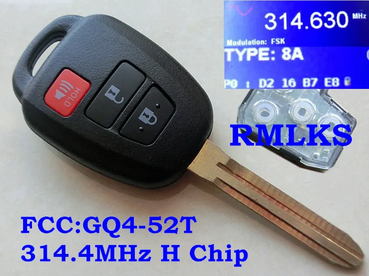RMLKS для GQ4 52T Uncut TOY43 Blade дистанционный брелок с чипом 314 2 МГц H G 3 кнопки подходит Toyota