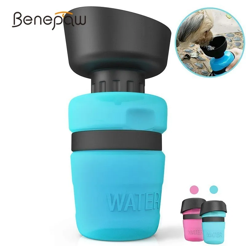 Benepaw Складная портативная бутылка для воды для собак 520 мл безопасная легкая Герметичная Бутылка для питья собак для домашних животных для путешествий без бисфенола синий/розовый