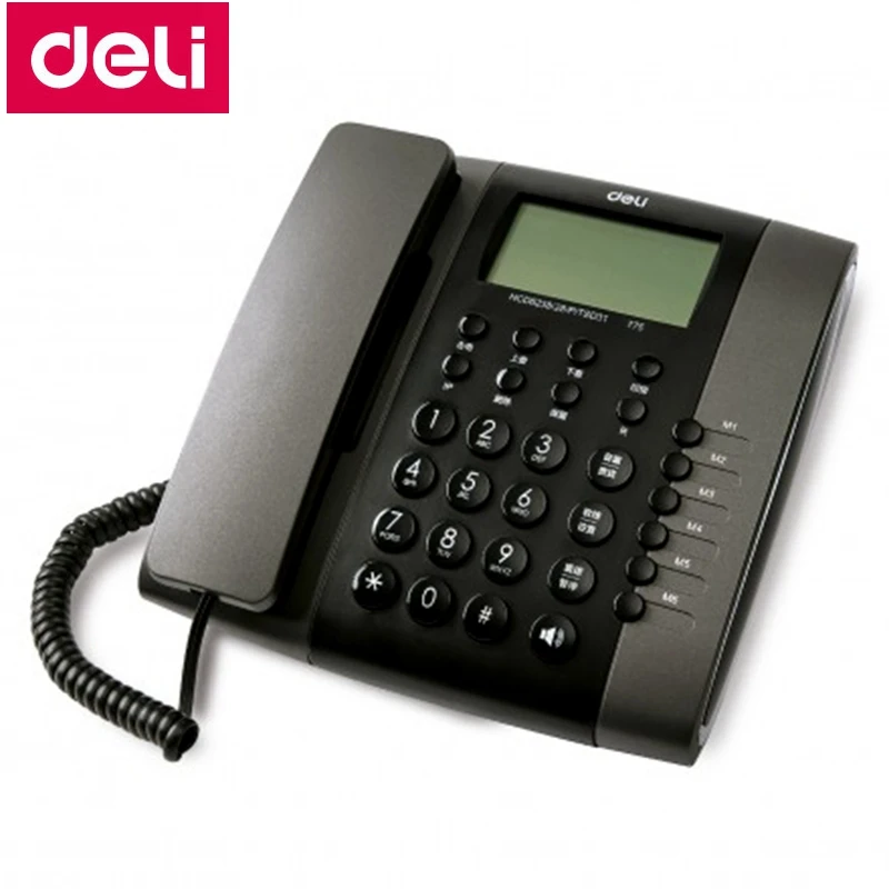 Deli 775 тип сиденья Телефон проводной офисный дом телефонная машина Определитель номера Отображение времени запись отображение даты и времени - Цвет: Black