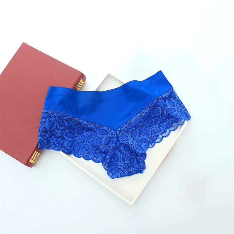 Blue Женские кружевные бесшовные трусы, шелковые трусики, дышащее нижнее белье, женские прозрачные сексуальные трусики, Хлопковые женские трусики 29 - Цвет: Blue