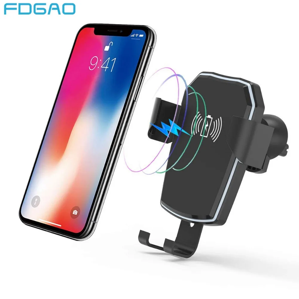 Автомобильное беспроводное зарядное устройство FDGAO Qi для iPhone 8 X XS Max XR Samsung S9 S8 Note 9