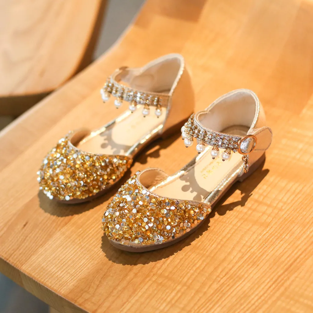 Детская обувь для девочек повседневные модные сандалии тонкие туфли с блестками